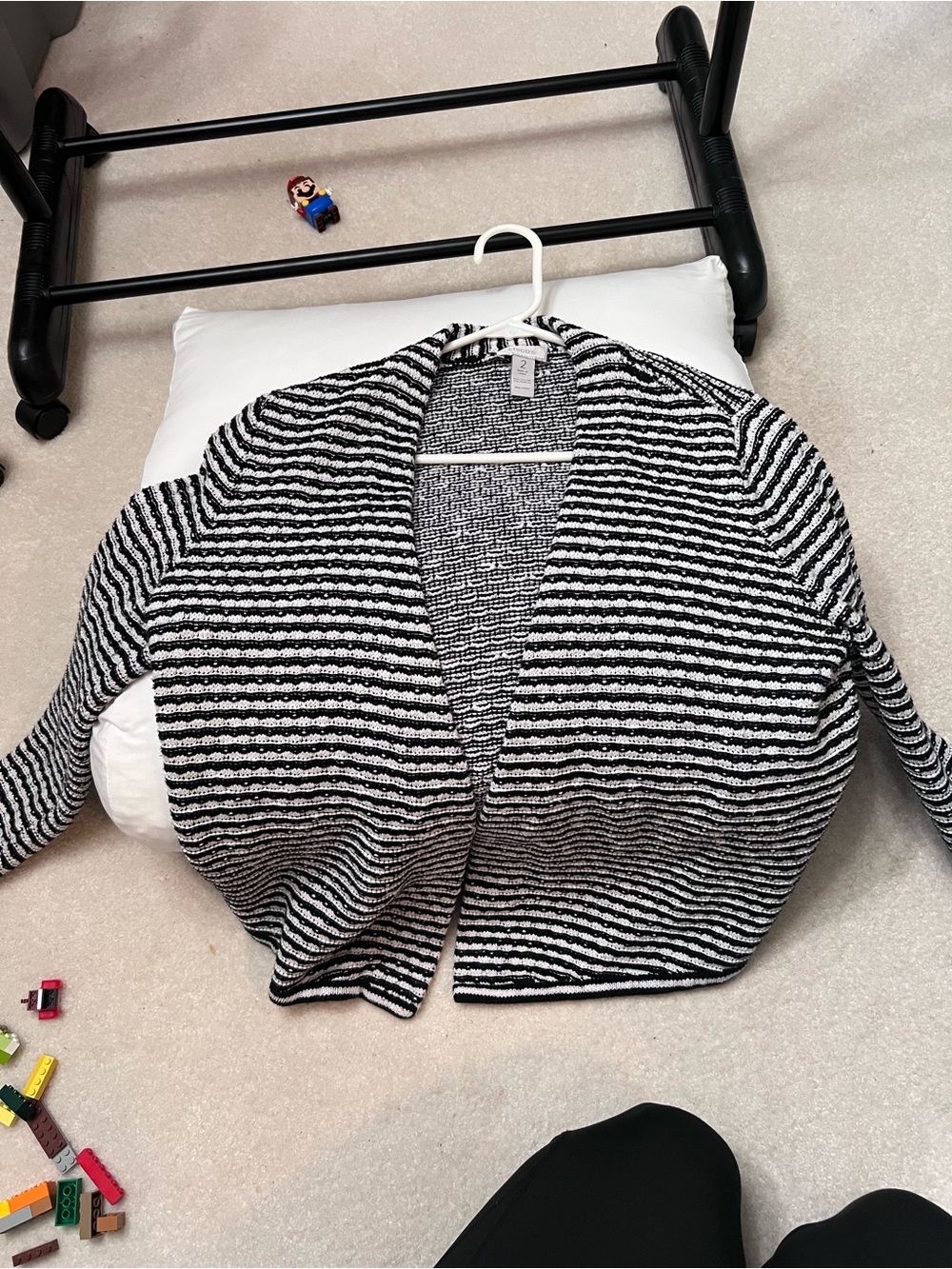 Chico's Black & White Striped Open Cardigan Jacket